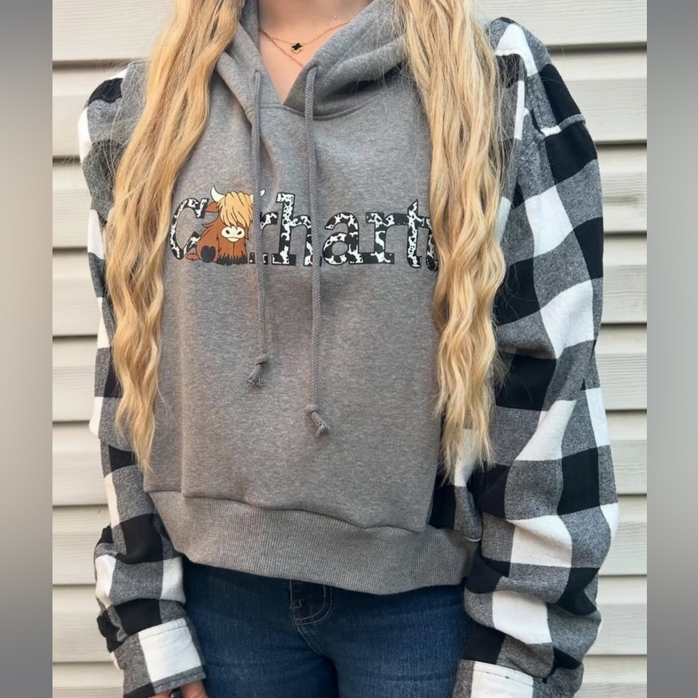 Carhartt Gray and Black Plaid Hoodie